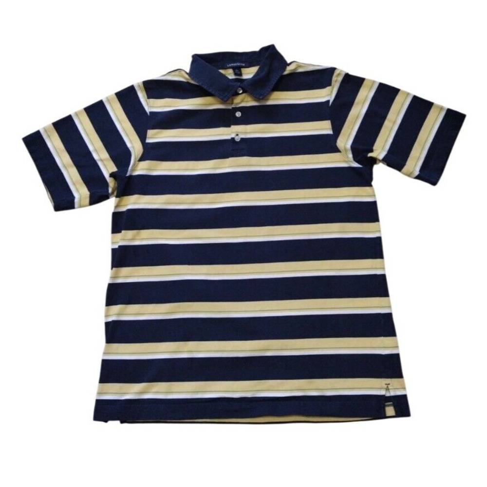 Lands‎ End Polo Shirt Boys XL 18 20 Black Yellow Stripes Short Sleeve Casual